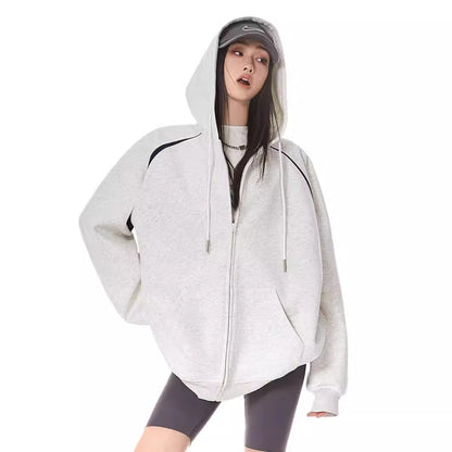 Sudadera con capucha estilo cárdigan retro informal con cremallera para mujer