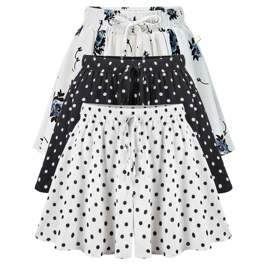 Pantalones cortos holgados de cintura alta de gasa para mujer, informales, con estampado, talla grande
