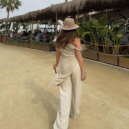Top informal de verano para mujer, de color liso, con hombros al descubierto e irregulares