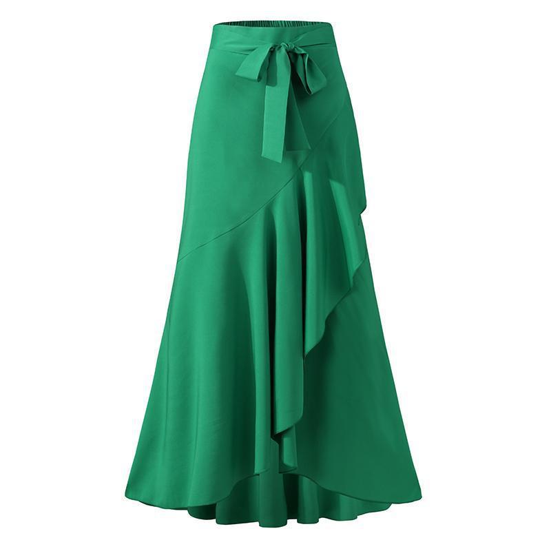Plus Size Elegant Women Casual Solid Ruffled Fishtail Irregular Skirt
