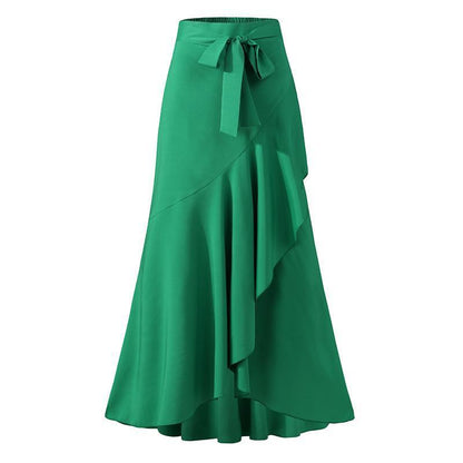 Plus Size Elegant Women Casual Solid Ruffled Fishtail Irregular Skirt