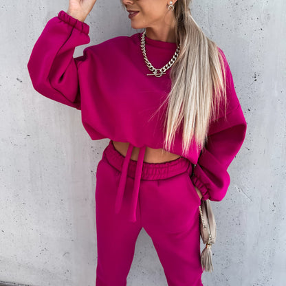 Conjunto informal de dos piezas para mujer, sudadera y pantalones de color liso, moda deportiva para otoño e invierno