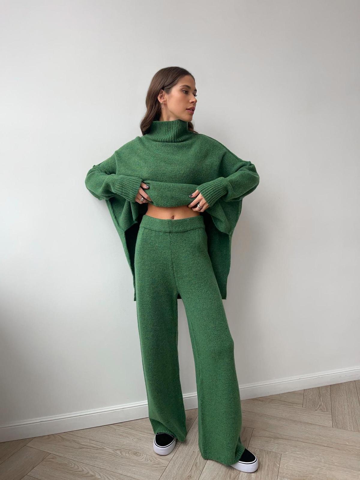 Conjunto de dos piezas formado por suéter y pantalón de punto, manga larga, cuello alto, holgado e informal, para mujer, otoño e invierno