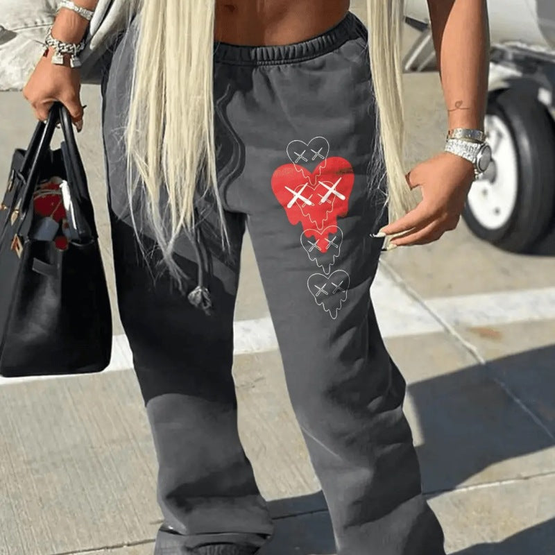 Vaqueros casuales holgados con cintura ajustada y estampado de mezclilla para mujer