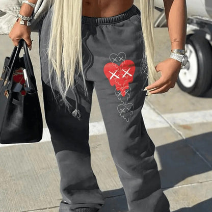 Vaqueros casuales holgados con cintura ajustada y estampado de mezclilla para mujer