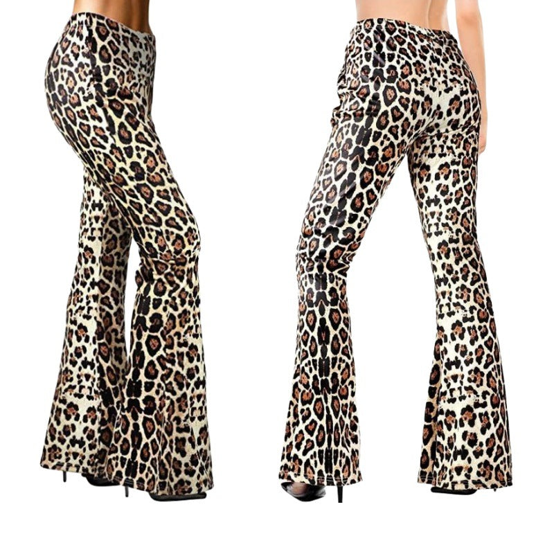 Women Fashion Casual Leopard Floral Printed Wide Leg Pants With Headband