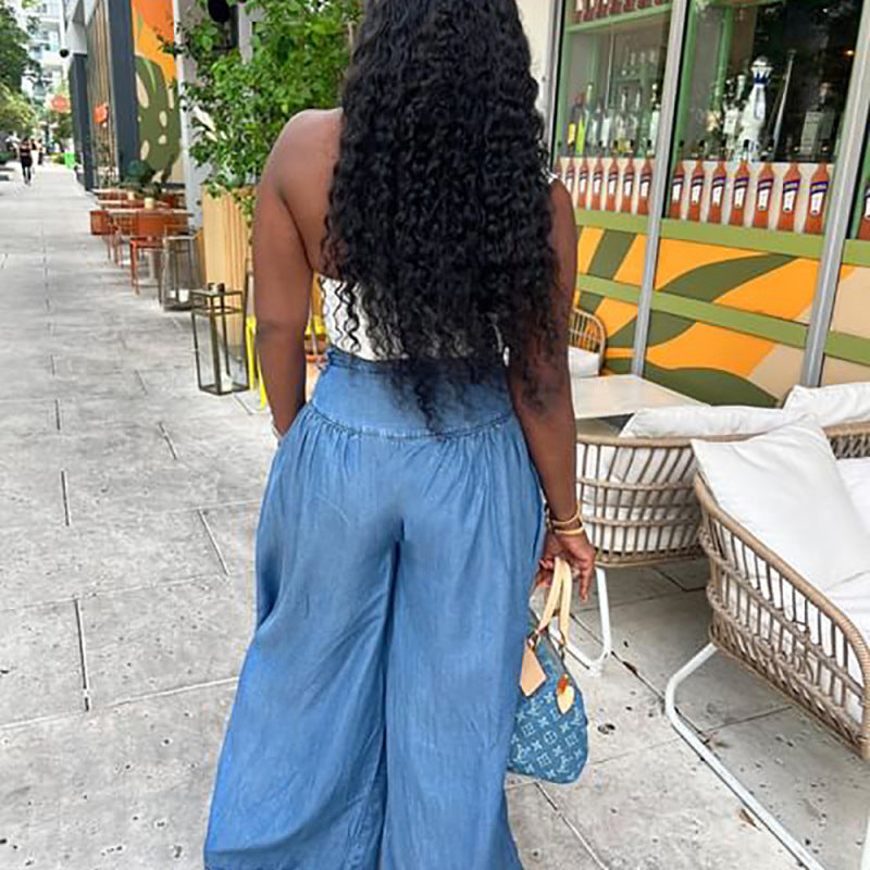 Vaqueros rectos y anchos de pierna ancha para mujer