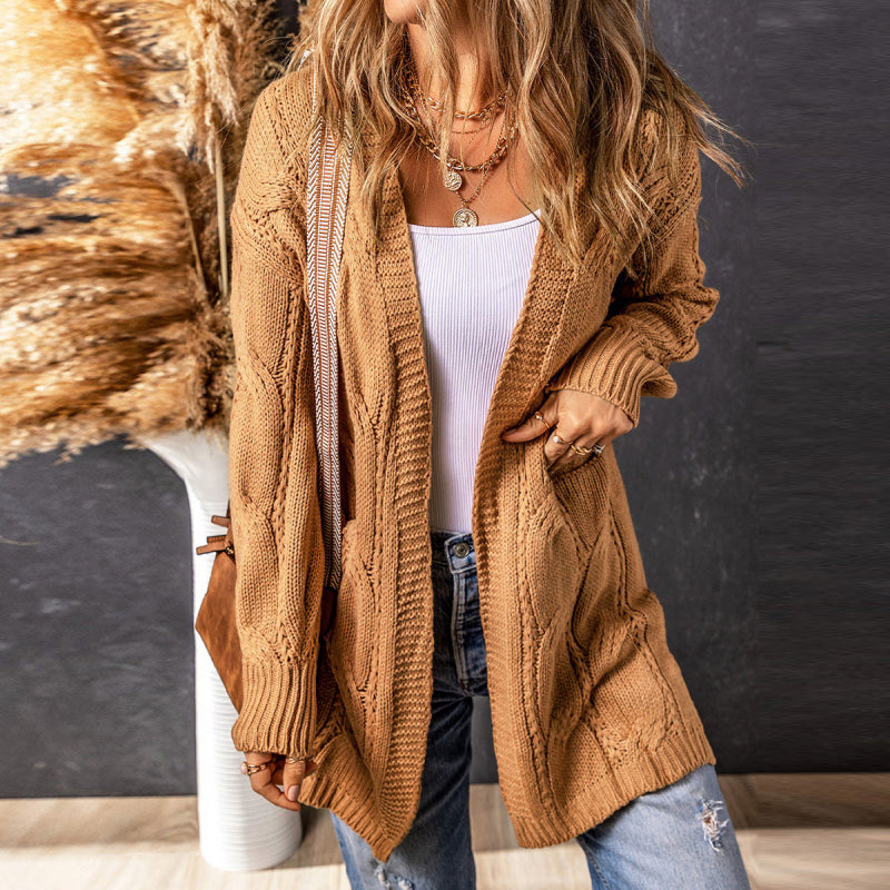 Chaqueta cárdigan de punto de color sólido informal para mujer de otoño e invierno