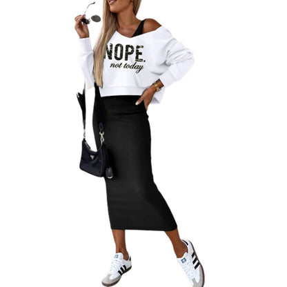 Autumn Winter Women Casual Solid Color Sleeveless Sling Dress Hoodie Two-Piece Set