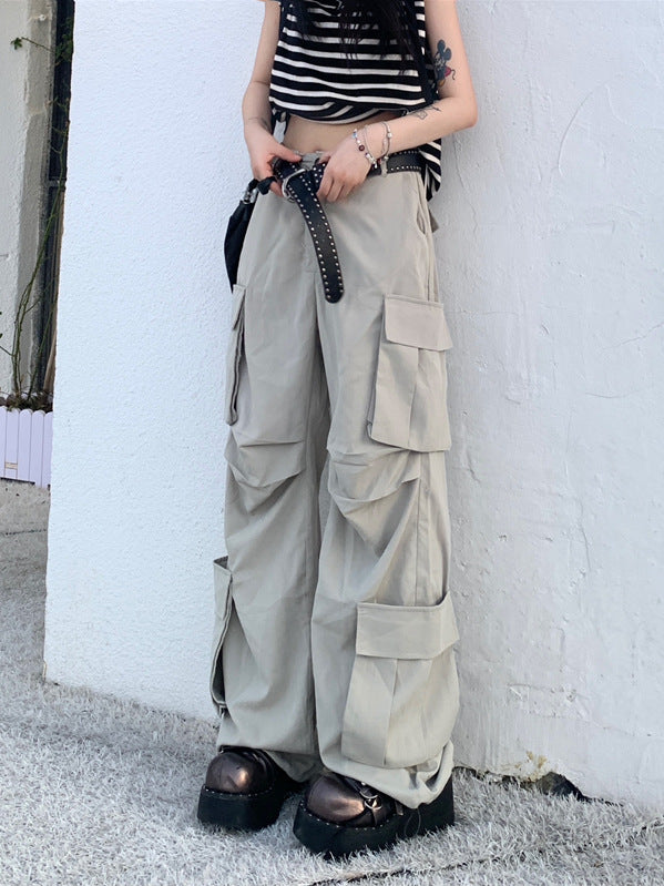 Pantalones cargo anchos, rectos, holgados e informales de color liso para mujer