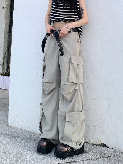 Pantalones cargo anchos, rectos, holgados e informales de color liso para mujer