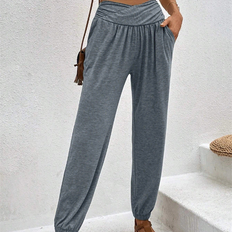 Women Fashion Casual Solid Color Loose Cuffed Jogger Pants