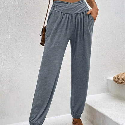 Women Fashion Casual Solid Color Loose Cuffed Jogger Pants