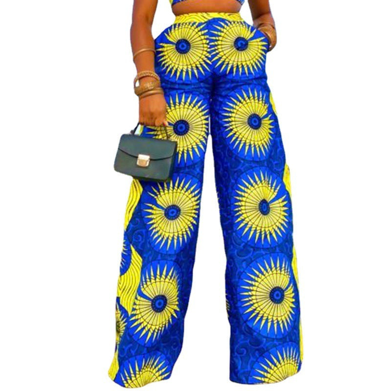 Women Printed High Waist Loose Casual Pants