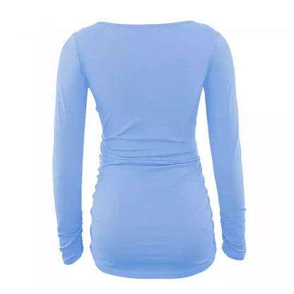 Camiseta informal de manga larga ajustada con cuello redondo y color liso para embarazadas