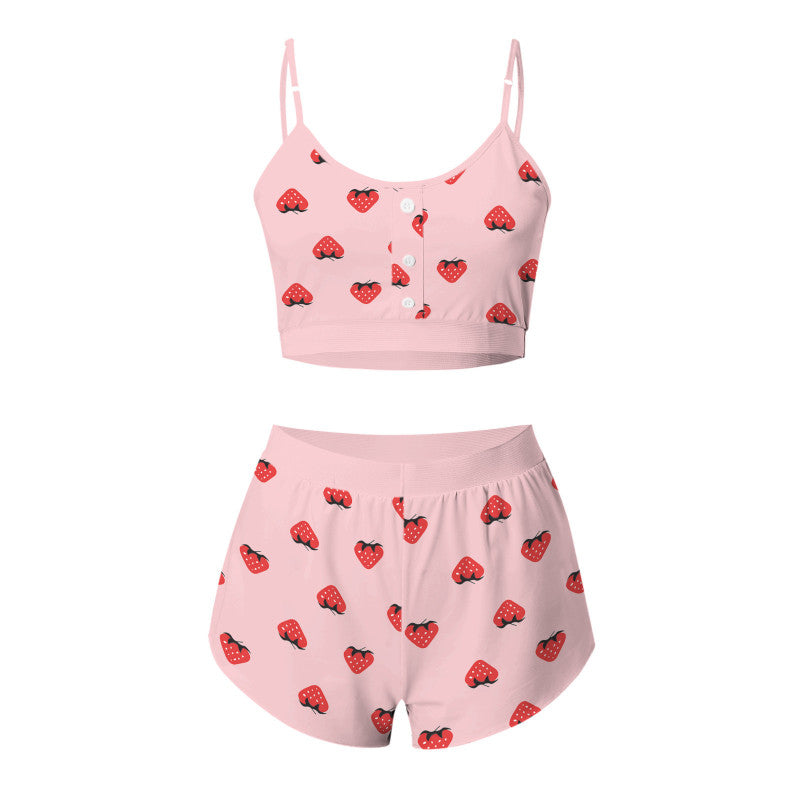 Conjunto de pijama informal atrevido con camisola y pantalones cortos sin mangas para mujer