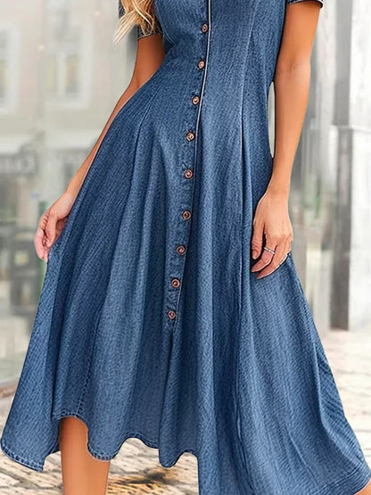 Women Fashion Casual V-Neck Short Sleeve Denim Dress
