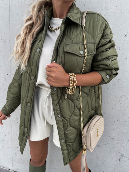 Abrigo informal de otoño e invierno para mujer, de color liso, con cuello alto y acolchado de un solo pecho.