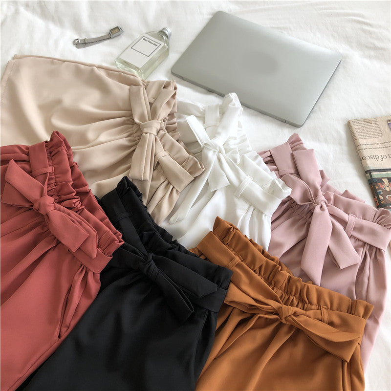 Women Cute casual BowKnot Bandage Loose Elastic Waist Shorts