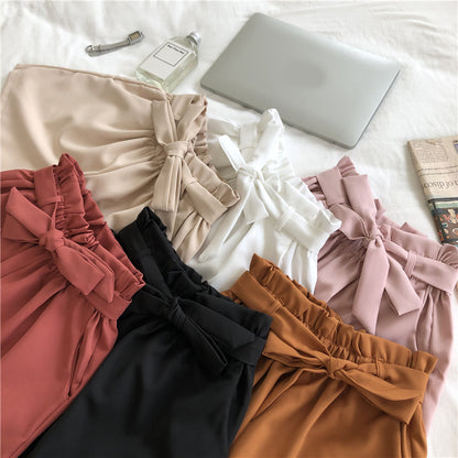 Women Cute casual BowKnot Bandage Loose Elastic Waist Shorts