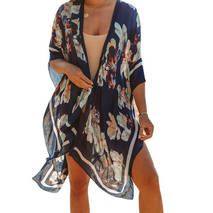 Traje de baño de gasa estampado para mujer, informal, para vacaciones en la playa