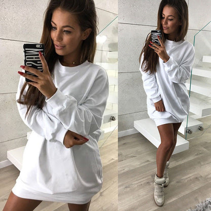Women Winter Casual Round Neck Loose Dress