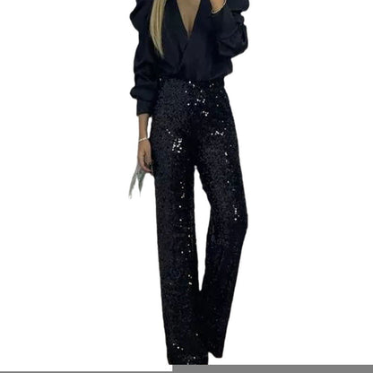 Women Fashion Party Sequins Casual Slim Stretch Multicolor Flared Pants