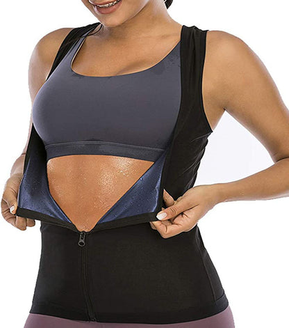 Women Casual Sports Sauna Zipper Solid Color Sleeveless Tank Top