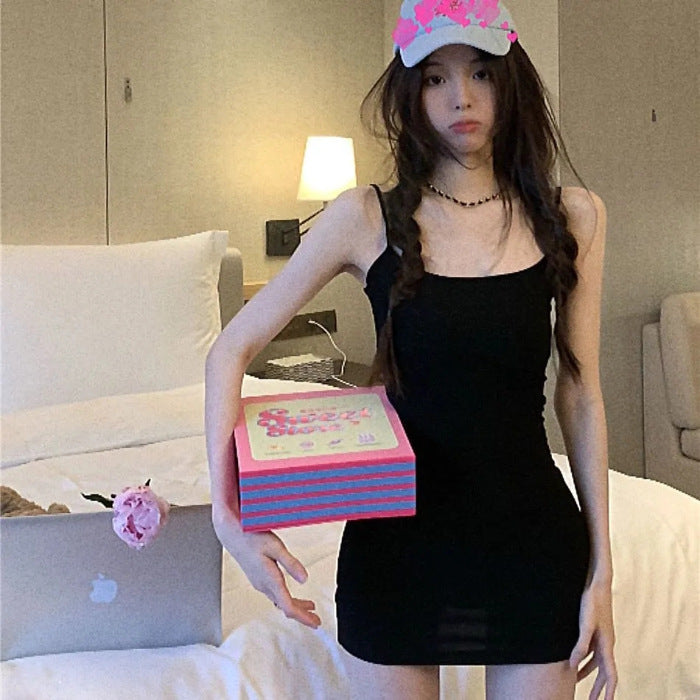 Women Fashion Casual Solid Color Sling Skinny Dress