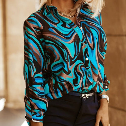 Blusa informal de un solo pecho con solapa y estampado retro para mujer