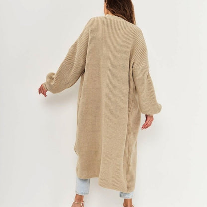 Suéter de punto largo informal holgado para mujer, abrigo de otoño e invierno