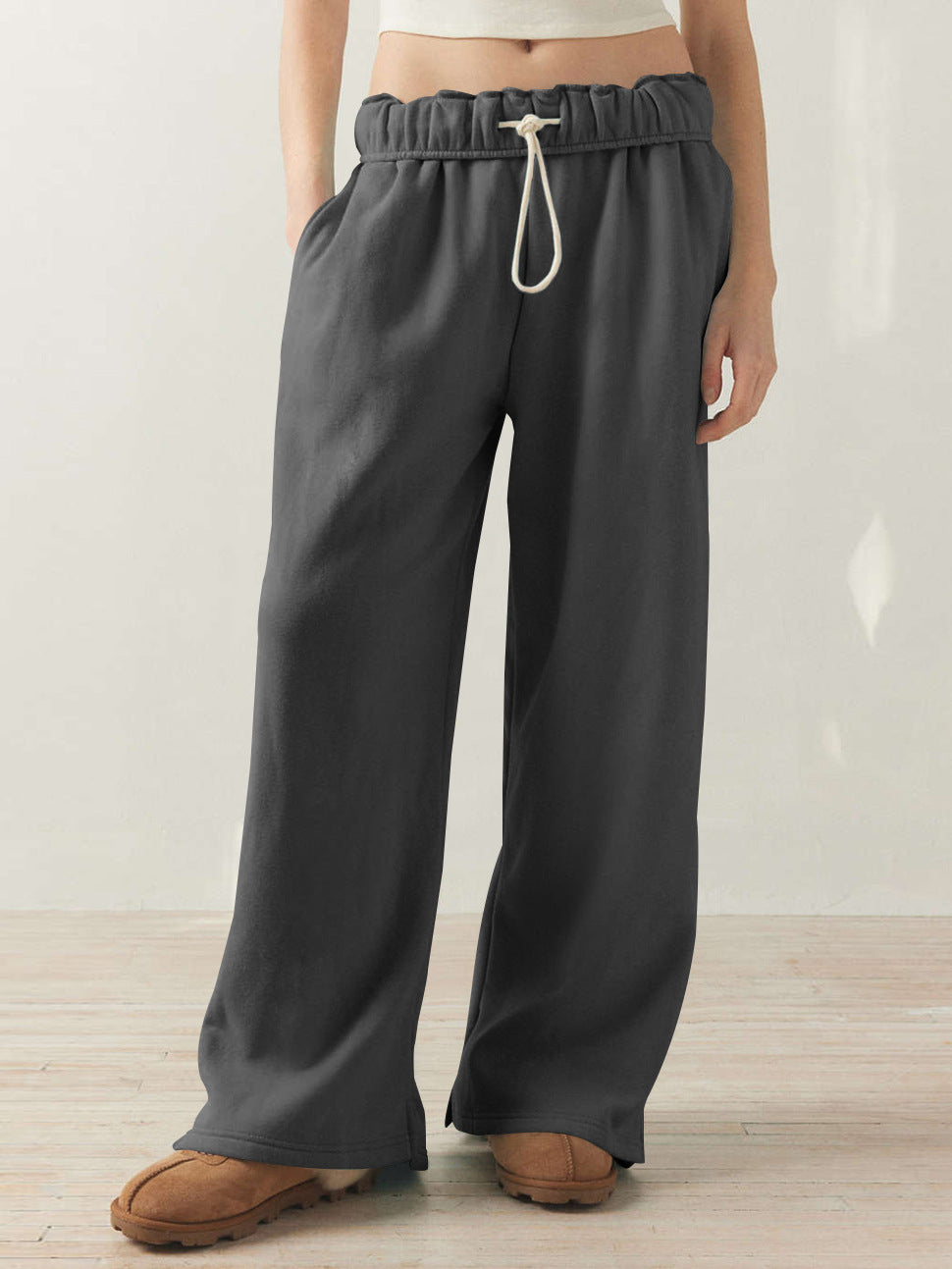 Women Fashion Casual Loose Drawstring Wide Leg Pants