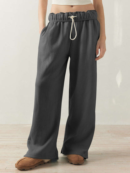 Women Fashion Casual Loose Drawstring Wide Leg Pants