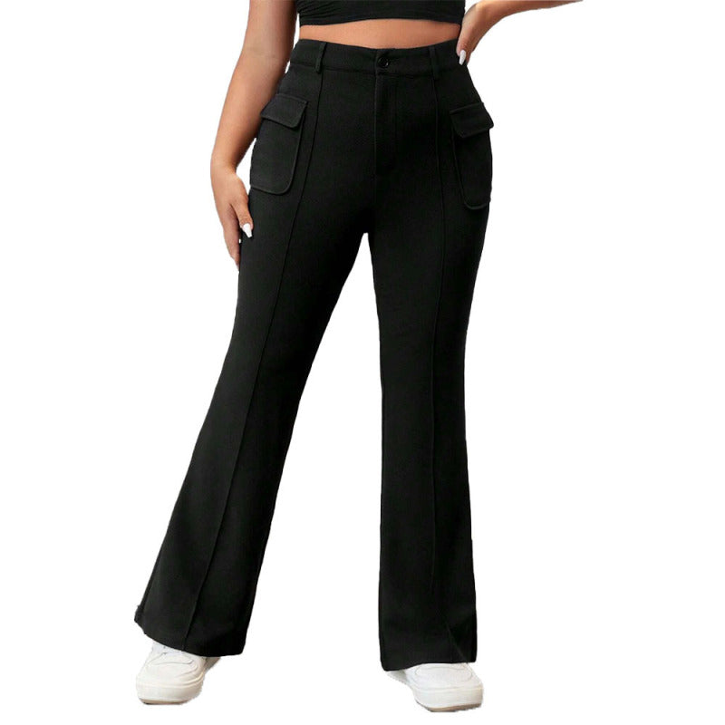 Women Plus Size Casual Street Solid Color Flip Pocket Flared Pants
