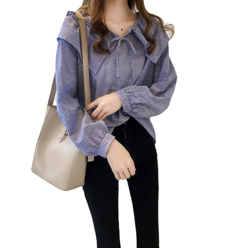 Camisa informal de manga corta con solapa y rayas para mujer, de moda, con un solo pecho