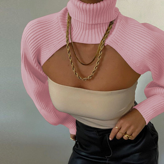 Women Casual Edgy Long Puff Sleeves Turtle Neck Solid Color Sweater