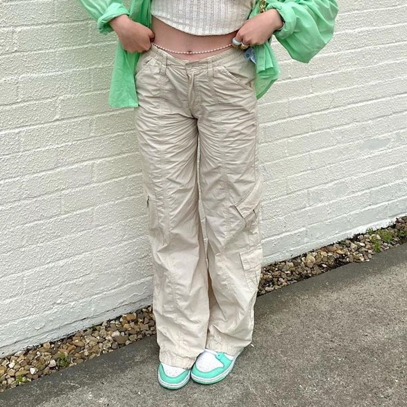 Pantalones cargo casuales de color sólido de moda urbana para mujer