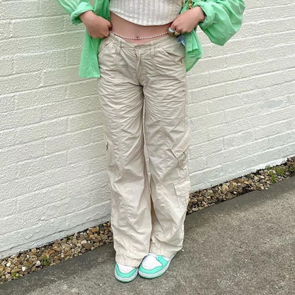 Pantalones cargo casuales de color sólido de moda urbana para mujer