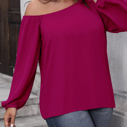 Blusa informal elegante con lazo y manga larga holgada con corte para mujer, talla grande