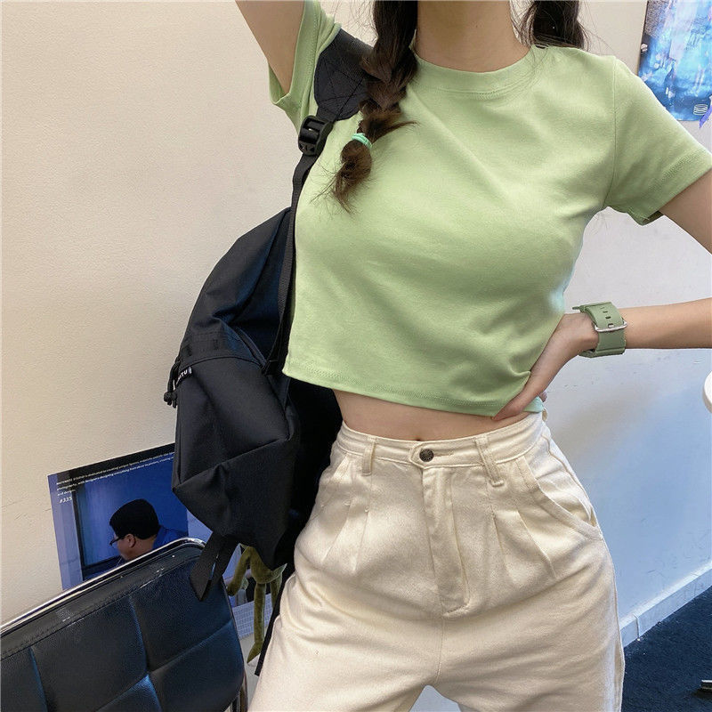 Camisetas casuales de manga corta de color liso para mujer