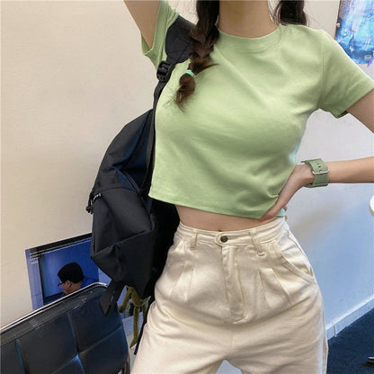 Camisetas casuales de manga corta de color liso para mujer