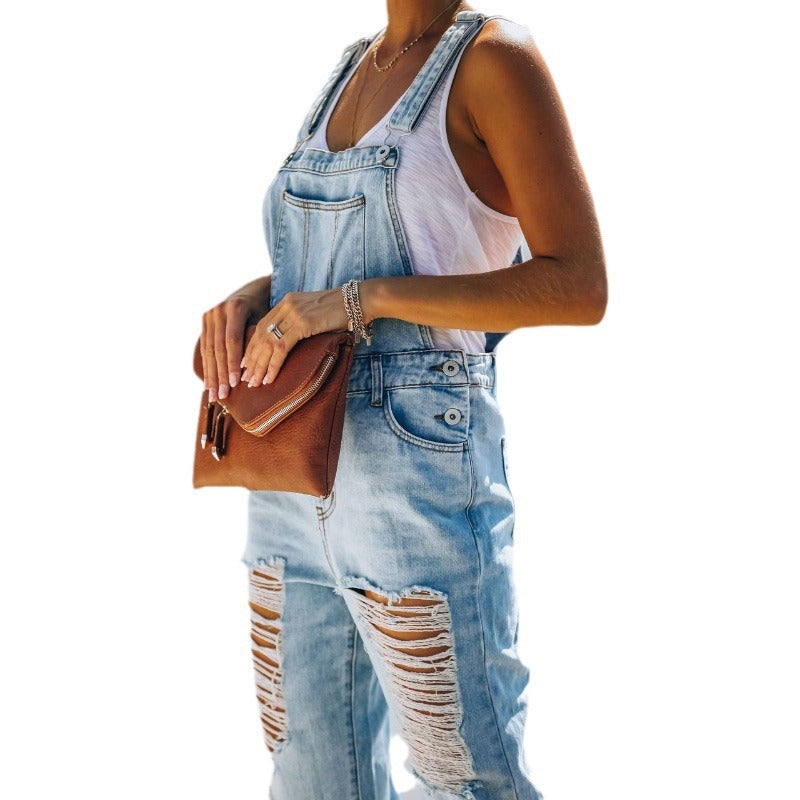 Women Fashion Casual Broken Denim Jumpsuits
