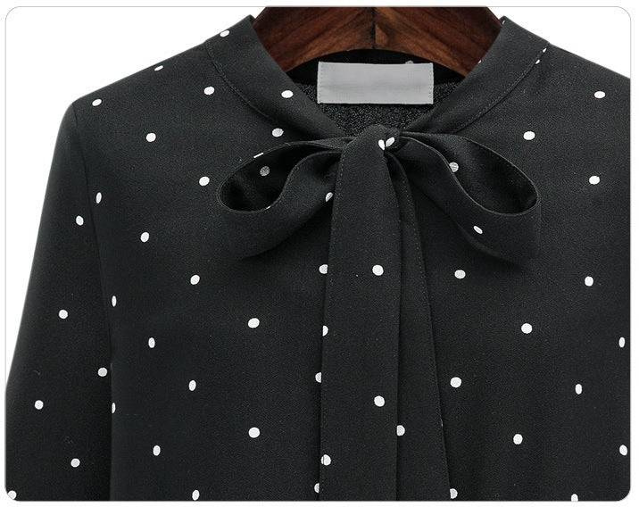 Women Casual Elegant Polka Dot Print Long-Sleeved Bohemian Pleated Maxi Dress