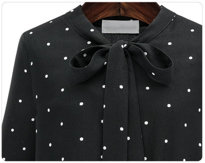 Women Casual Elegant Polka Dot Print Long-Sleeved Bohemian Pleated Maxi Dress