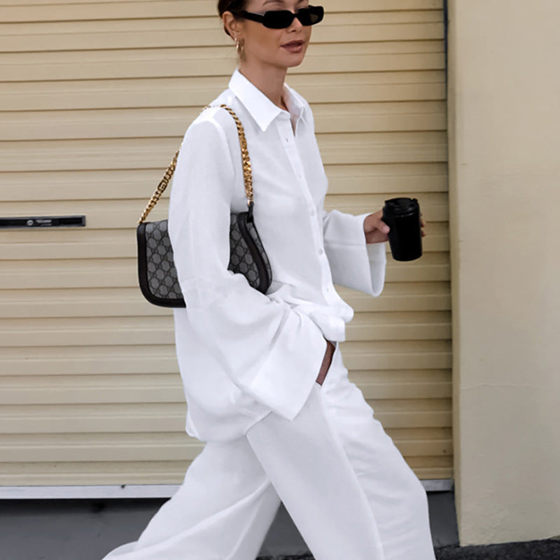 Conjunto de pantalones casuales de algodón de color sólido para mujer