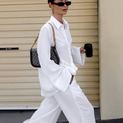 Conjunto de pantalones casuales de algodón de color sólido para mujer