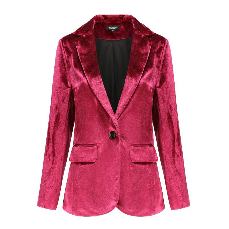 Blazer informal de manga larga de terciopelo dorado para mujer