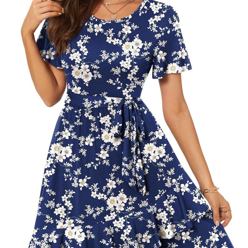 Women'S Casual Round Neck Printed Short Sleeve Dress