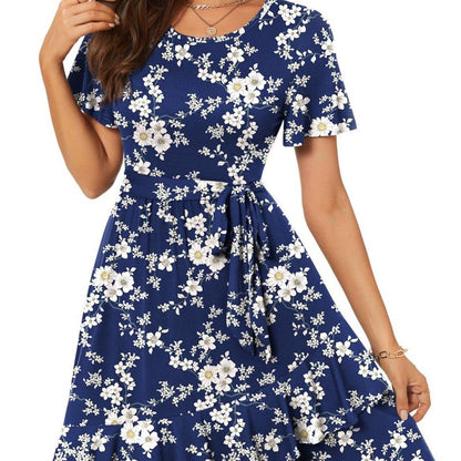 Women'S Casual Round Neck Printed Short Sleeve Dress