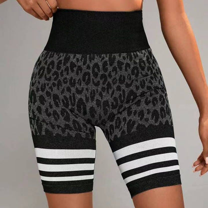 Pantalones cortos deportivos de yoga a rayas de cintura alta informales a la moda para mujer